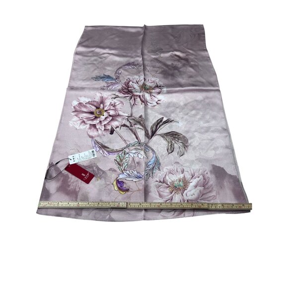 Elegant Floral Silk Scarf In Pastel Lavender & Pink Tones 170cm X 50cm - Picture 7 of 7